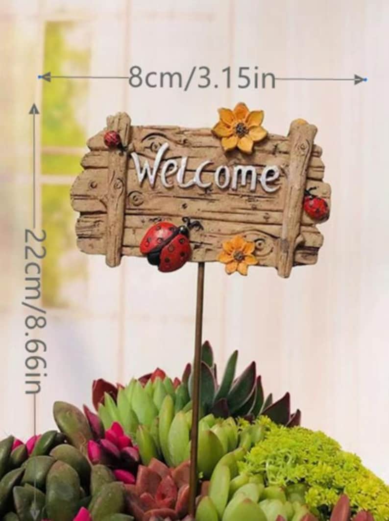 Welcome Garden Stake Resin Planter Decor Ladybug Flower Sign