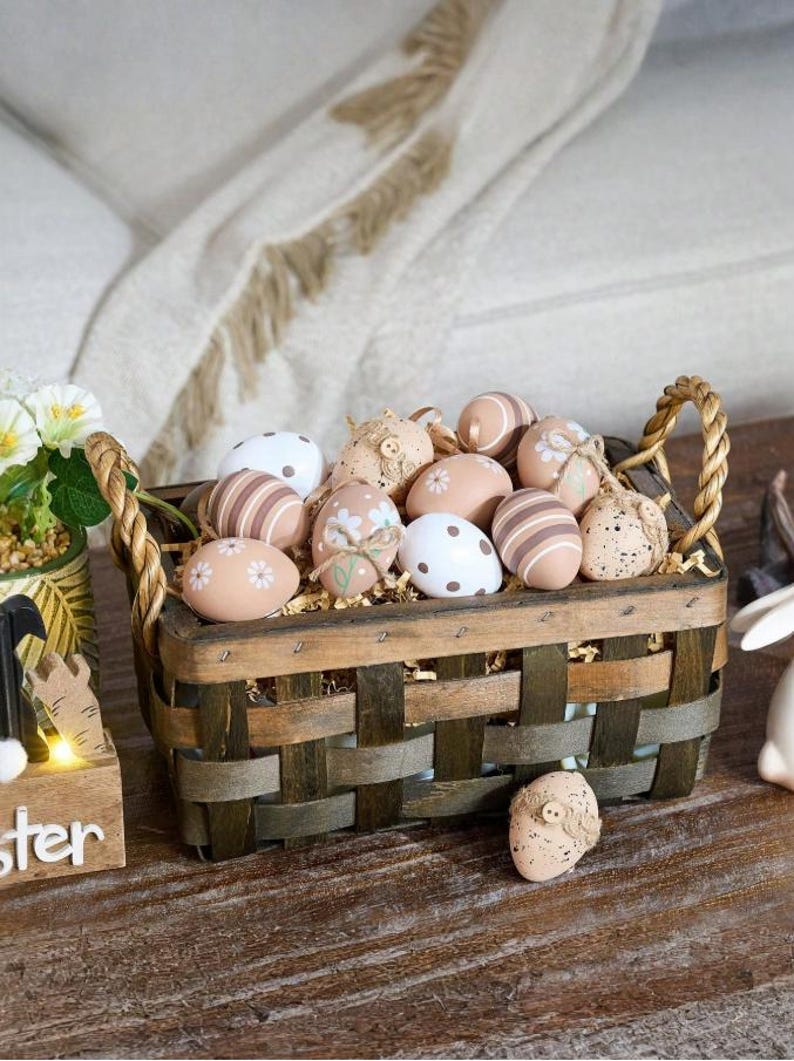 Set of 12 Hanging Easter Eggs Decor Neutral Spring Ornaments