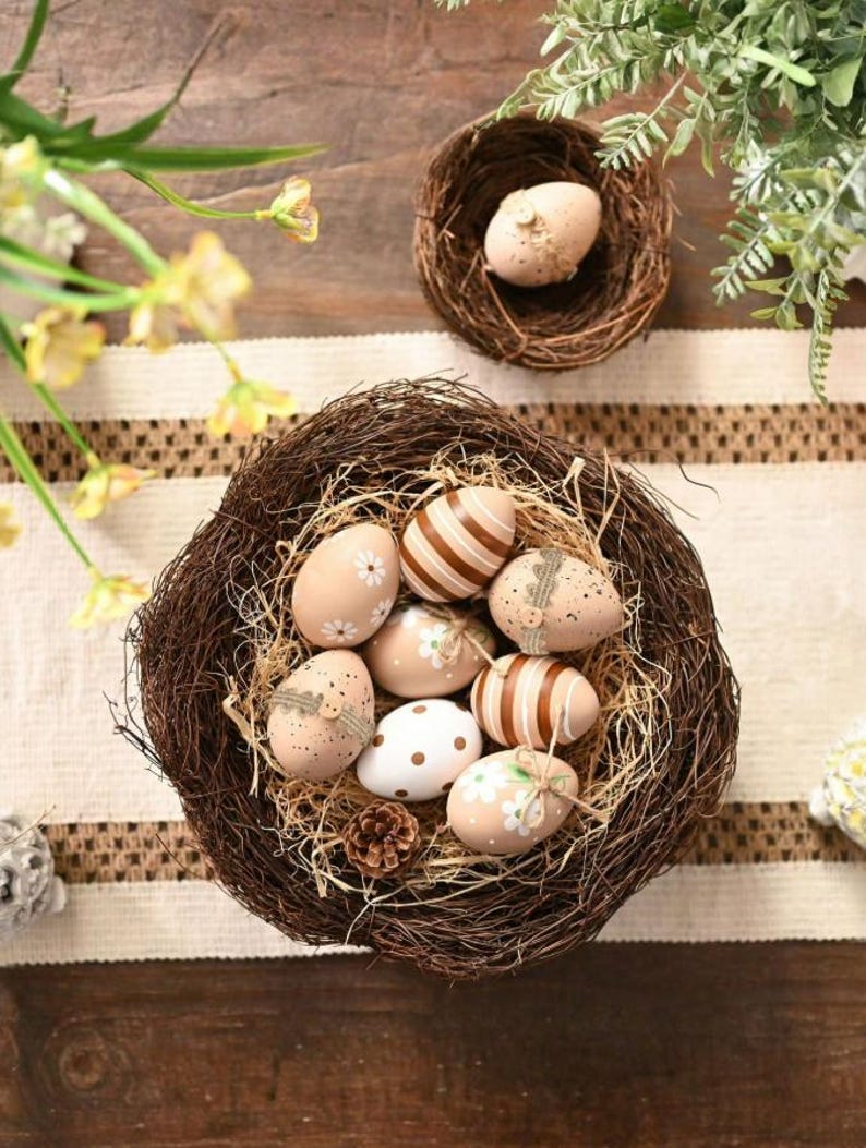 Set of 12 Hanging Easter Eggs Decor Neutral Spring Ornaments