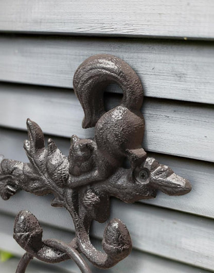 Cast Iron Squirrel Wall Hook Rack Rustic Woodland Coat Hook