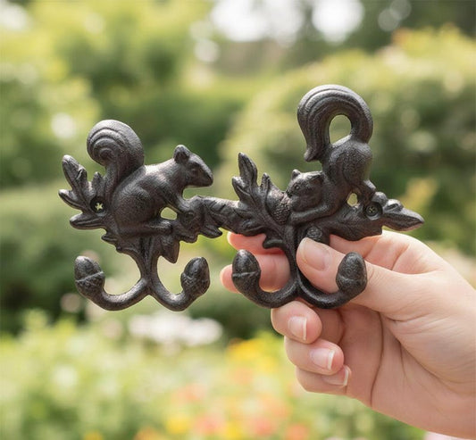 Cast Iron Squirrel Wall Hook Rack Rustic Woodland Coat Hook