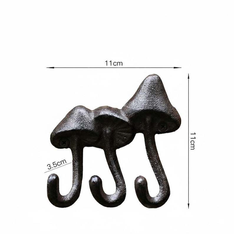 Cast Iron Triple Mushroom Wall Hook Rustic Farmhouse Coat Rack