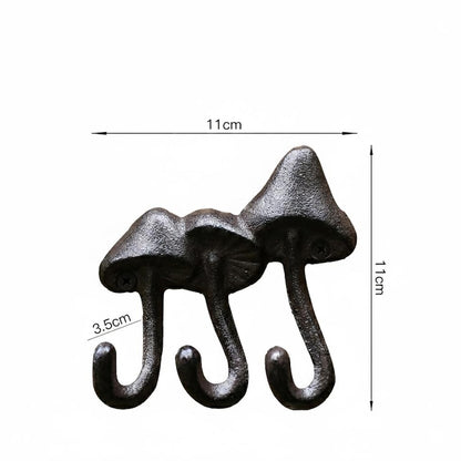 Cast Iron Triple Mushroom Wall Hook Rustic Farmhouse Coat Rack