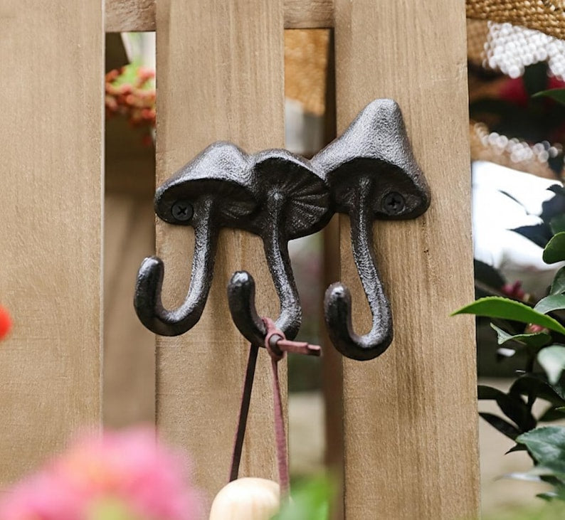 Cast Iron Triple Mushroom Wall Hook Rustic Farmhouse Coat Rack