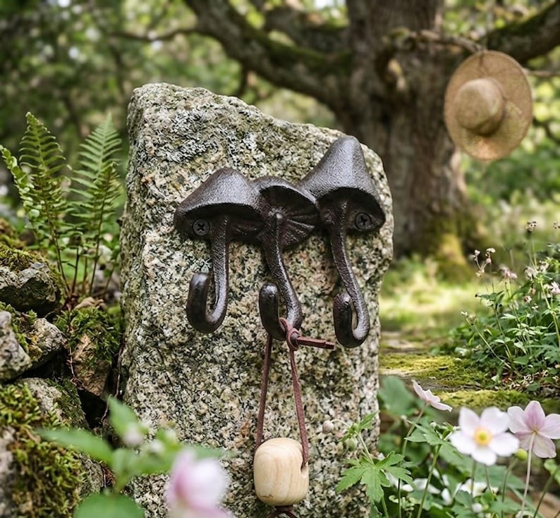 Cast Iron Triple Mushroom Wall Hook Rustic Farmhouse Coat Rack