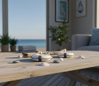 Nautical Life Ring Tea Light Holders Set of 2 Coastal Beach Candle Holders
