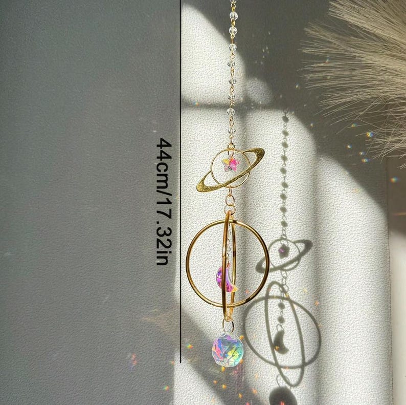 Celestial Planet Sun Catcher Crystal Prism Saturn & Moon Window Hanging