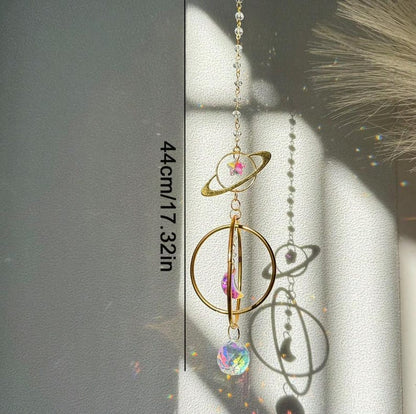 Celestial Planet Sun Catcher Crystal Prism Saturn & Moon Window Hanging