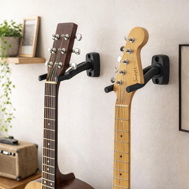 Set of 2 Guitar Wall Hangers Black Padded Guitar Hooks