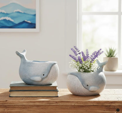 Ceramic Whale Planter Pot Cute Ocean Succulent Plant Holder