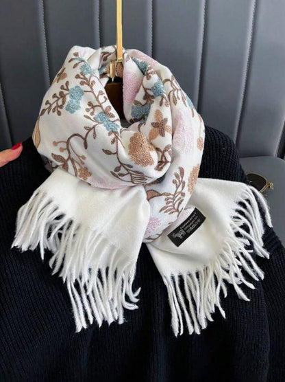 Embroidered Floral Scarf Wrap Women Winter Shawl Fringe Pashmina