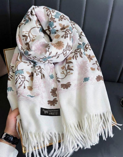 Embroidered Floral Scarf Wrap Women Winter Shawl Fringe Pashmina