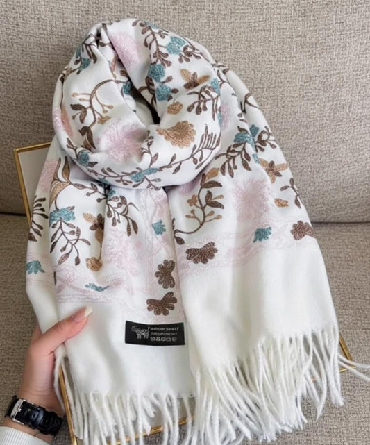 Embroidered Floral Scarf Wrap Women Winter Shawl Fringe Pashmina