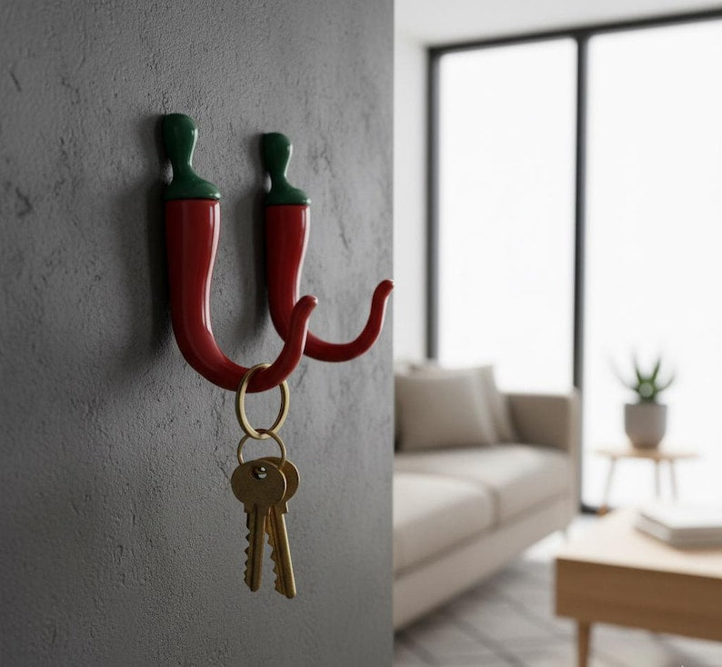 Red Chili Pepper Wall Hooks – 2Pcs Metal Kitchen & Coat Hooks