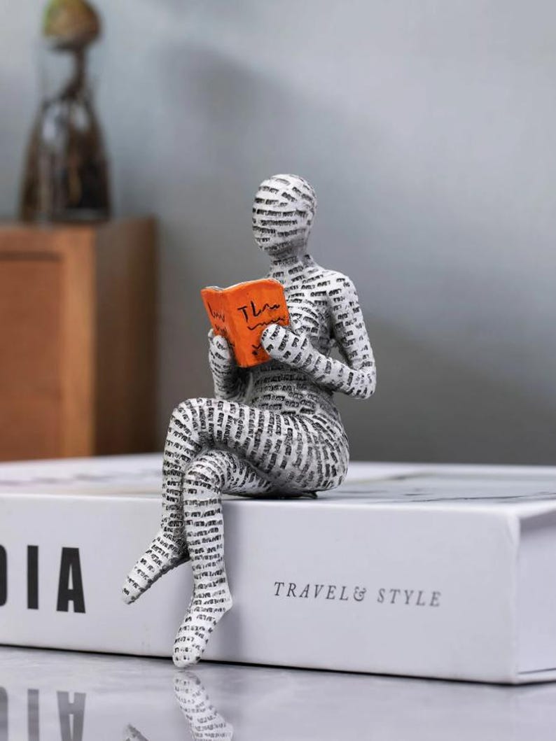 Reading Figurine Ornament Book Lover Shelf Decor Reader Gift