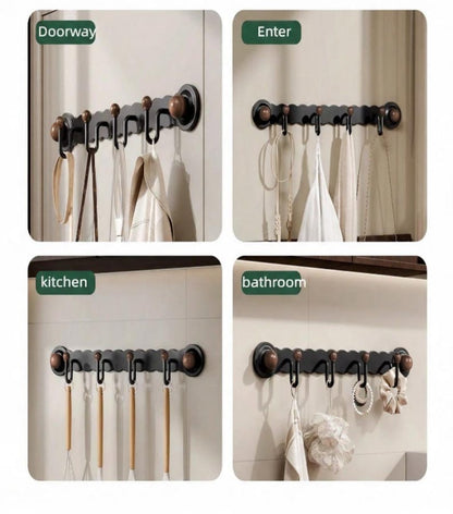No-Drill Suction Cup Wall Hooks – Metal & Wood Hook Rack, 3 & 4 Hooks