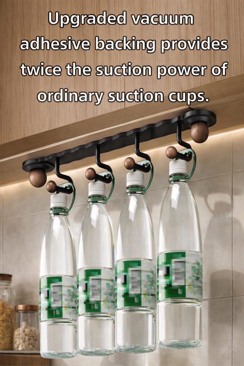 No-Drill Suction Cup Wall Hooks – Metal & Wood Hook Rack, 3 & 4 Hooks
