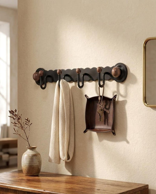 No-Drill Suction Cup Wall Hooks – Metal & Wood Hook Rack, 3 & 4 Hooks