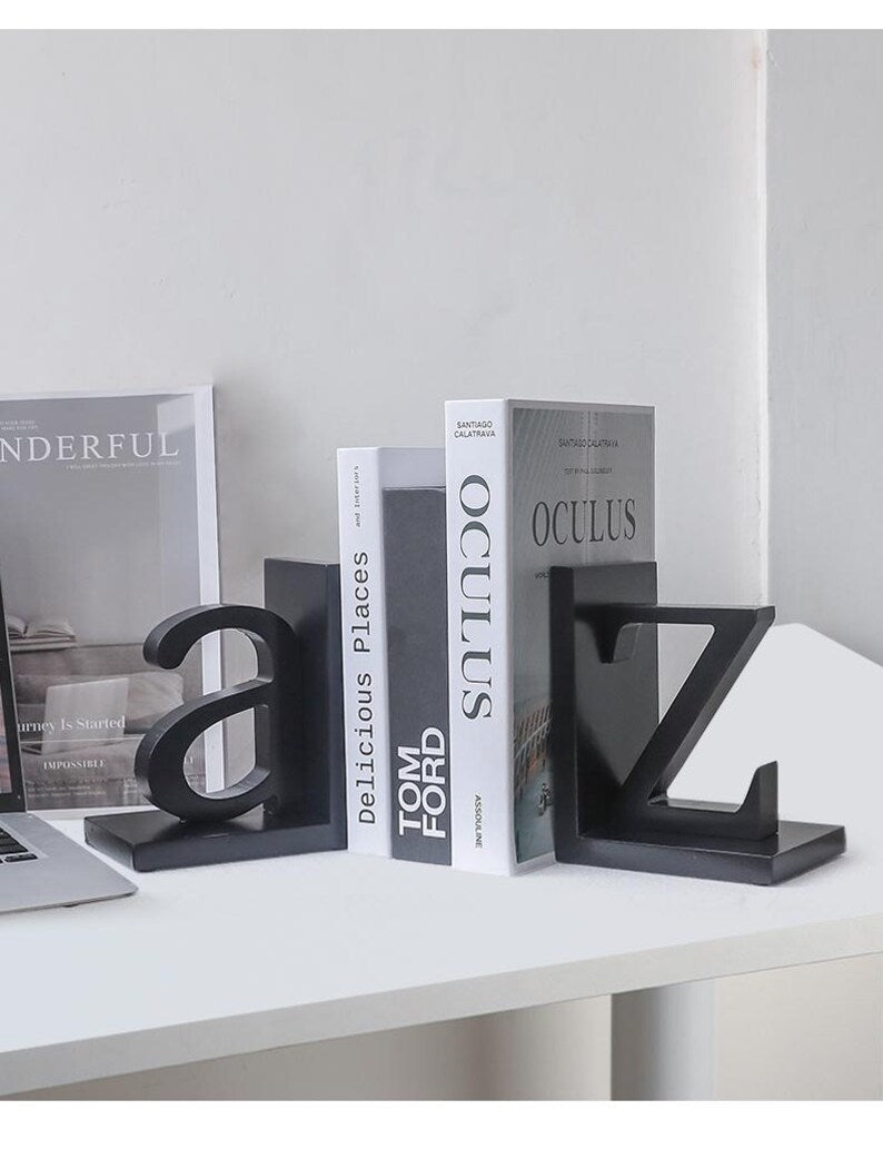 Wooden Alphabet Bookends A to Z Decorative Letter Book Holder