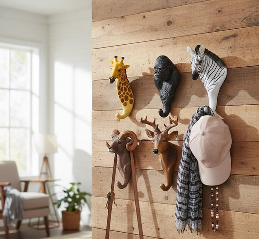 Animal Head Resin Wall Hooks – Safari Jungle Coat & Hat Hangers
