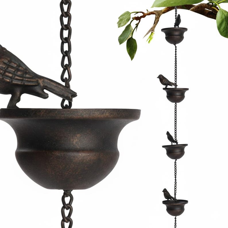 Metal Bird Rain Chain Decorative Hanging Outdoor Garden Chain