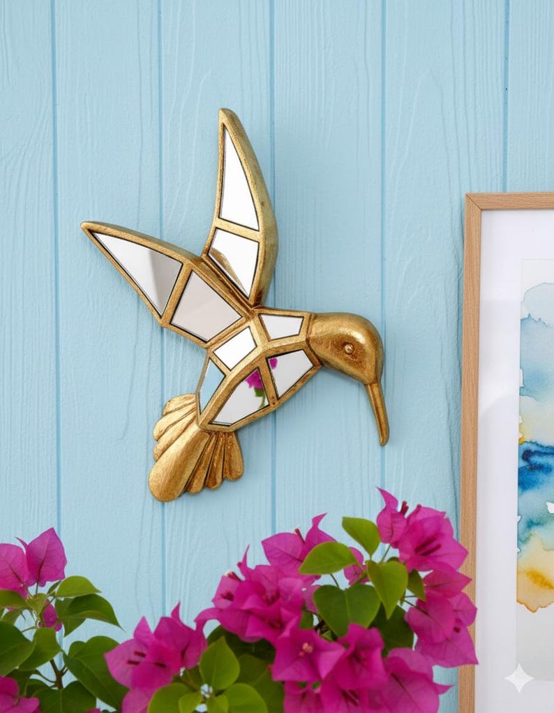 Gold Animal Wall Mirror Turtle, Bird & Hummingbird Decorative Accent