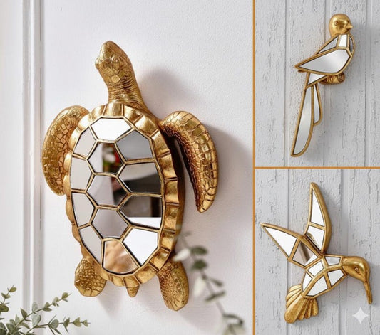 Gold Animal Wall Mirror Turtle, Bird & Hummingbird Decorative Accent