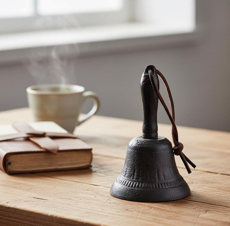 Rustic Cast Iron Hand Bell 12.5cm Vintage Farmhouse Table Bell