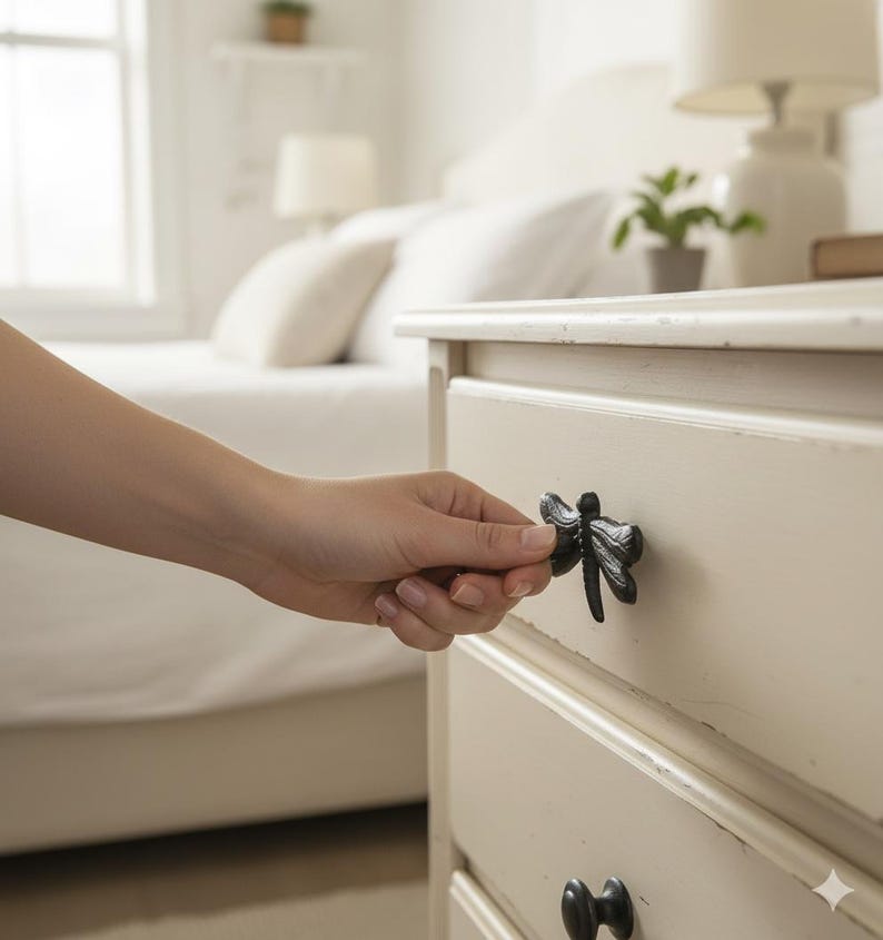 Cast Iron Dragonfly Drawer Knob Rustic Cabinet Handle Vintage Furniture Pull