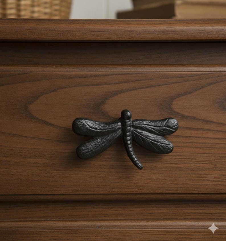 Cast Iron Dragonfly Drawer Knob Rustic Cabinet Handle Vintage Furniture Pull
