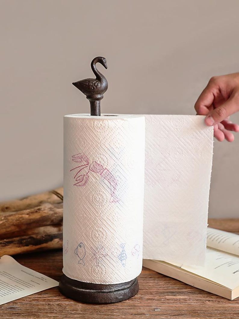 Cast Iron Duck Paper Towel Holder Rustic Farmhouse Kitchen Roll Stand
