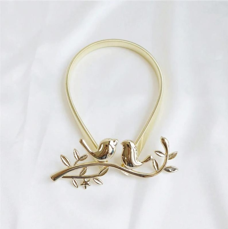 Metal Bird on Branch Curtain Tie Back Silver & Gold Window Holdback