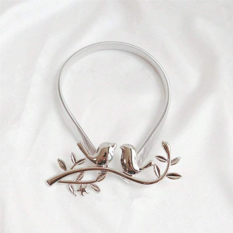 Metal Bird on Branch Curtain Tie Back Silver & Gold Window Holdback