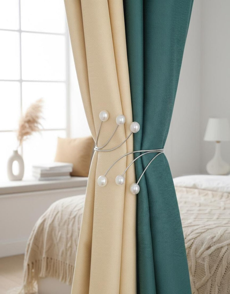 2Pcs Gold Metal Pearl Curtain Tieback Modern Elegant Drapery Holder