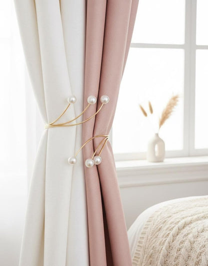 2Pcs Gold Metal Pearl Curtain Tieback Modern Elegant Drapery Holder