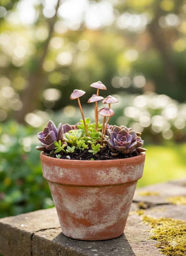 Metal Mushroom Plant Stake 5 Decorative Garden Mushrooms Indoor Outdoor