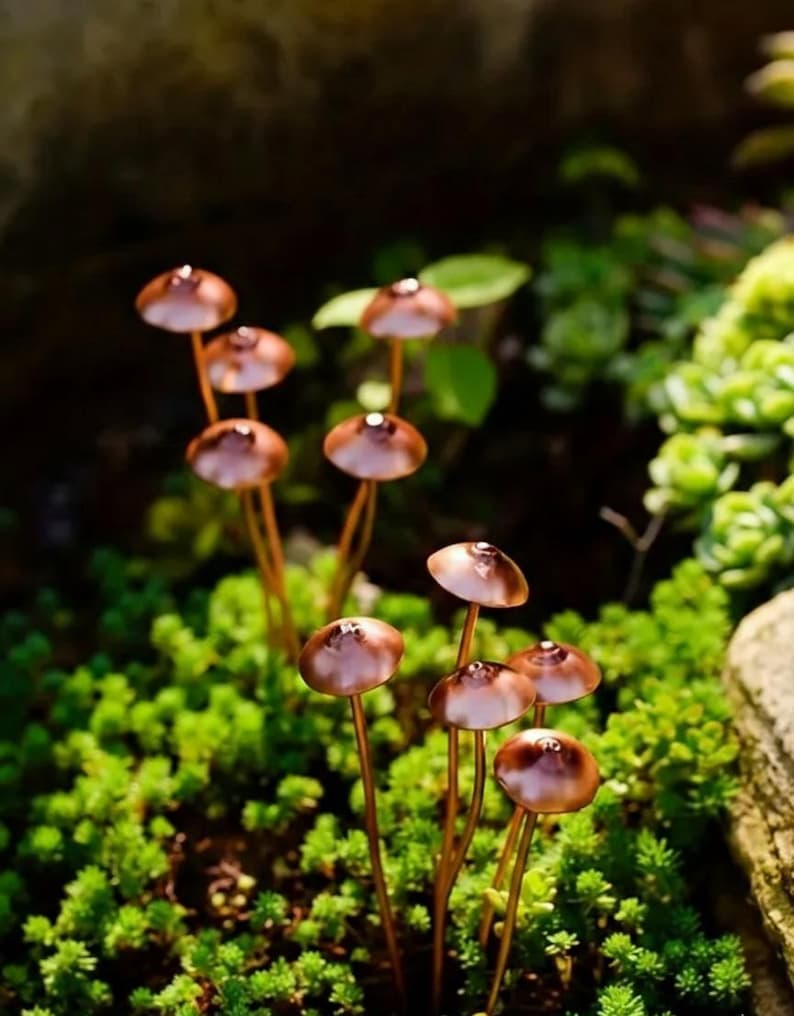 Metal Mushroom Plant Stake 5 Decorative Garden Mushrooms Indoor Outdoor