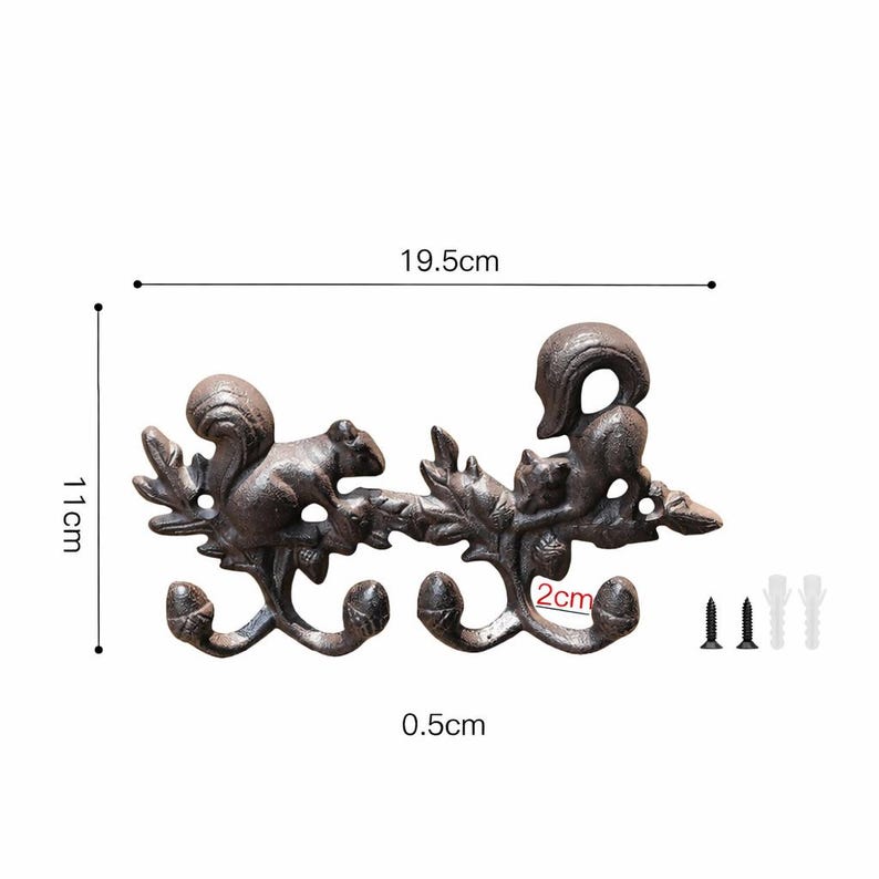 Cast Iron Squirrel Wall Hook Rack Rustic Woodland Coat Hook