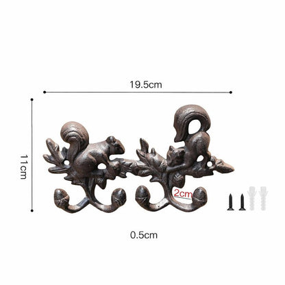 Cast Iron Squirrel Wall Hook Rack Rustic Woodland Coat Hook