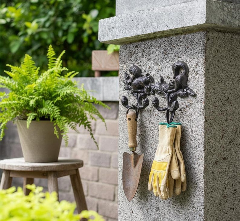 Cast Iron Squirrel Wall Hook Rack Rustic Woodland Coat Hook