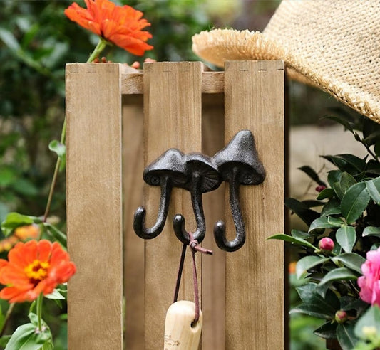 Cast Iron Triple Mushroom Wall Hook Rustic Farmhouse Coat Rack