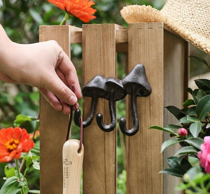 Cast Iron Triple Mushroom Wall Hook Rustic Farmhouse Coat Rack