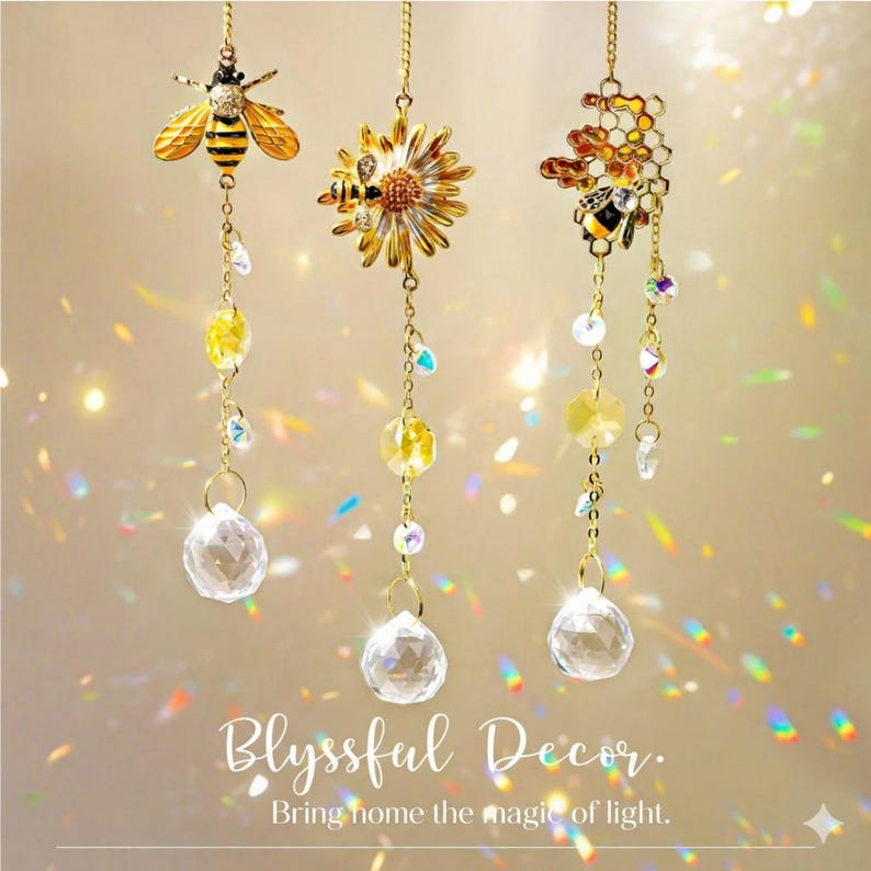 Bee Suncatcher Crystal Prism Honey Bee Window Hanging