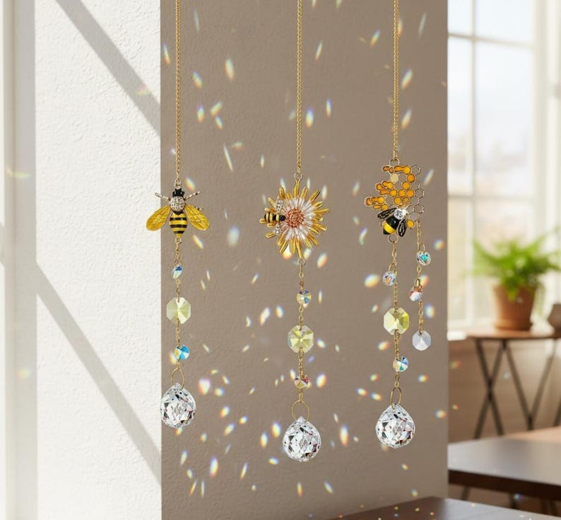 Bee Suncatcher Crystal Prism Honey Bee Window Hanging