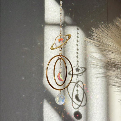 Celestial Planet Sun Catcher Crystal Prism Saturn & Moon Window Hanging