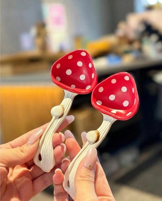 Red Mushroom Ceramic Spoon Cottagecore Tea & Coffee Stirring Spoon