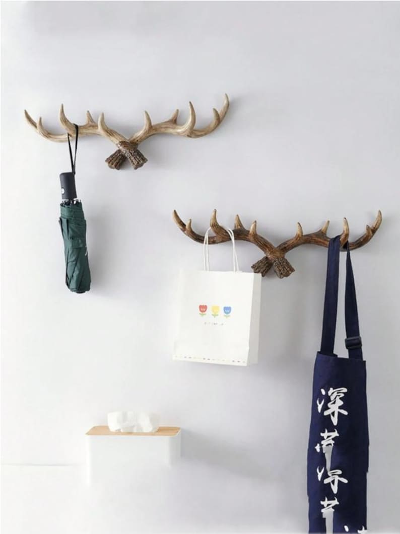 Resin Deer Antler Wall Hook Rustic Lodge Coat Rack