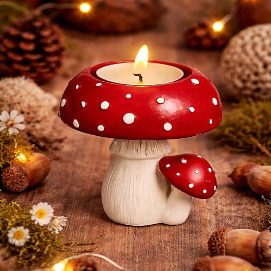 Toadstool Mushroom Tealight Holder Red White Fairycore Resin Candle Holder