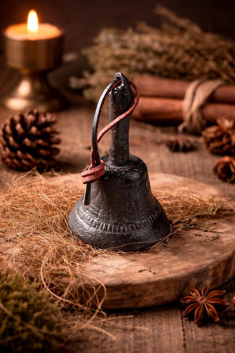 Rustic Cast Iron Hand Bell 12.5cm Vintage Farmhouse Table Bell