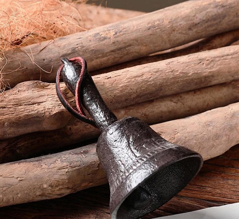 Rustic Cast Iron Hand Bell 12.5cm Vintage Farmhouse Table Bell